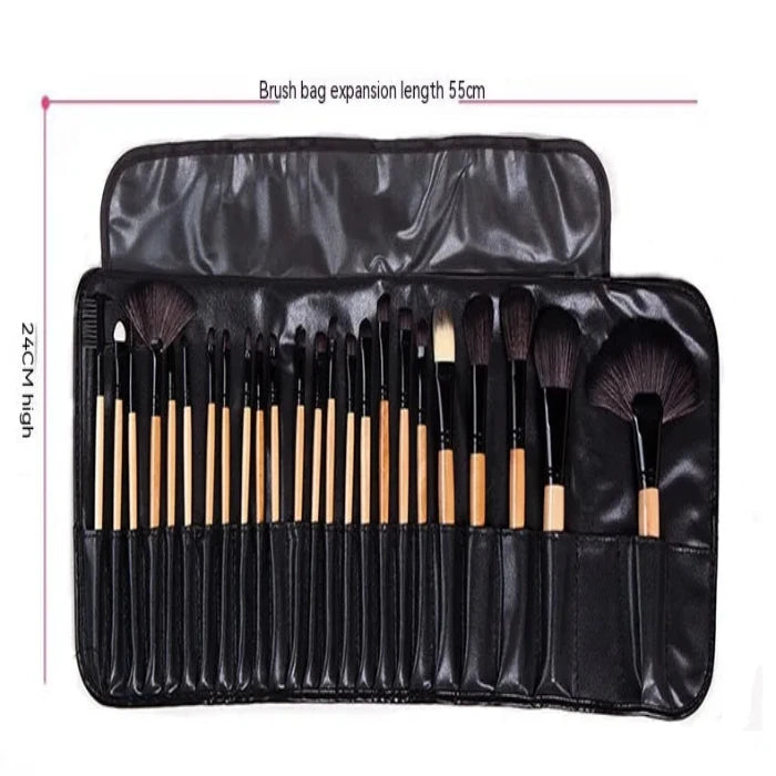 24 PCs Makeup Brushes With Horse Hair Black Wood Color Makeup Full Set