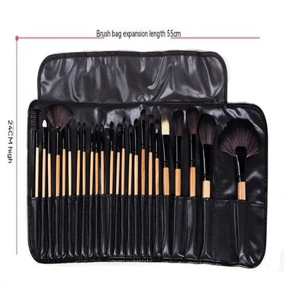 24 PCs Makeup Brushes With Horse Hair Black Wood Color Makeup Full Set