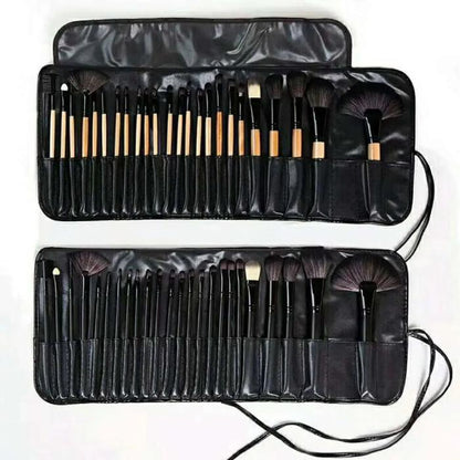 24 PCs Makeup Brushes With Horse Hair Black Wood Color Makeup Full Set - Thachy76shops