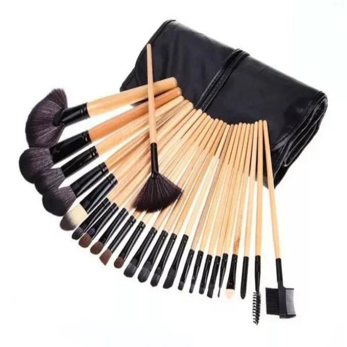 24 PCs Makeup Brushes With Horse Hair Black Wood Color Makeup Full Set - Thachy76shops