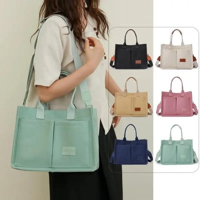 Casual Daily Canvas Tote Shoulder Bags Women Mommy Bag Large Capacity Messenger Multi Pocket Crossbody Chic Reusable Hand Bag - Thachy76shops