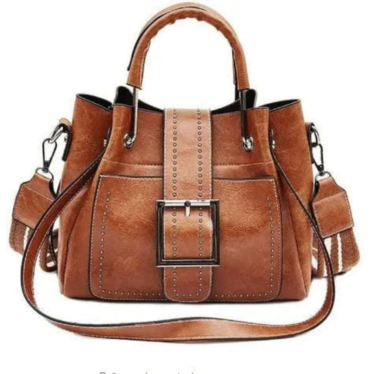 Double Leather Bucket Bag Handbag - Thachy76shops