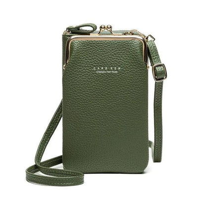 Fashion Lychee Pattern Solid Color Diagonal Shoulder Bag Wallets Renfan Green