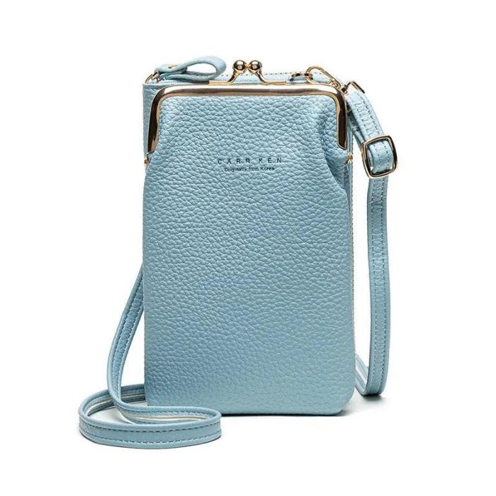 Fashion Lychee Pattern Solid Color Diagonal Shoulder Bag Wallets Renfan BlueA