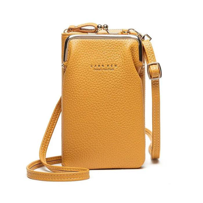 Fashion Lychee Pattern Solid Color Diagonal Shoulder Bag Wallets Renfan Yellow