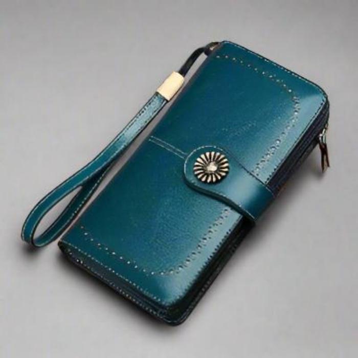 Hollow Women Clutch Leather Wallet Female Long Wallet Women Zipper Purse Strap Money Bag Purse Wallets Renfan Green