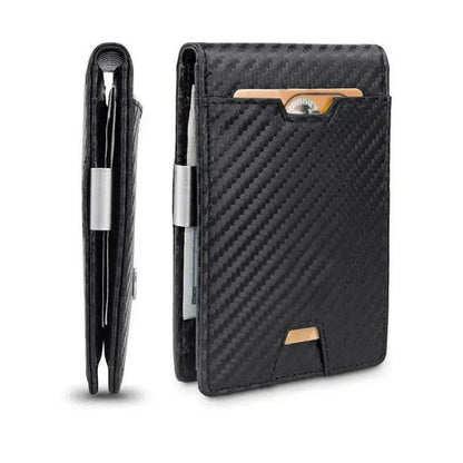 Men's Carbon Fiber Wallet Men's Genuine Leather With Multiple Card Slots Wallets Renfan Black carbon fiber