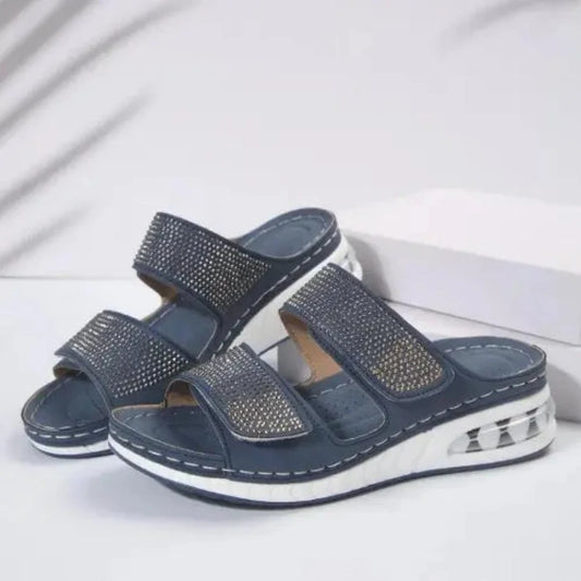 New Air Cushion Wedge Sandals Summer Casual Rhinestone Slides Roman Sandals For Women Non-slip Beach Shoes